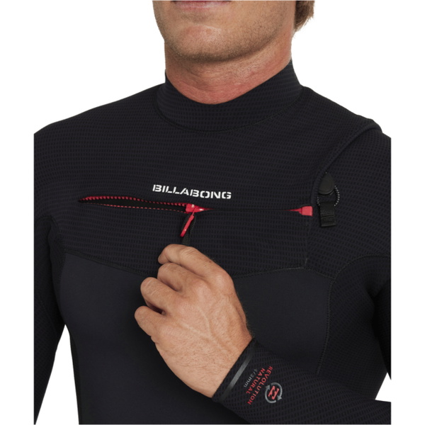 2026 Billabong Herre Revolution Naturfarvet 4/3mm Chest Zip Våddragt 24AW193512 - Black Red